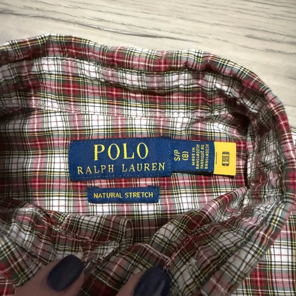 Ralph Lauren Boys S 8 Long Sleeve Red Green Plaid Logo Button Down